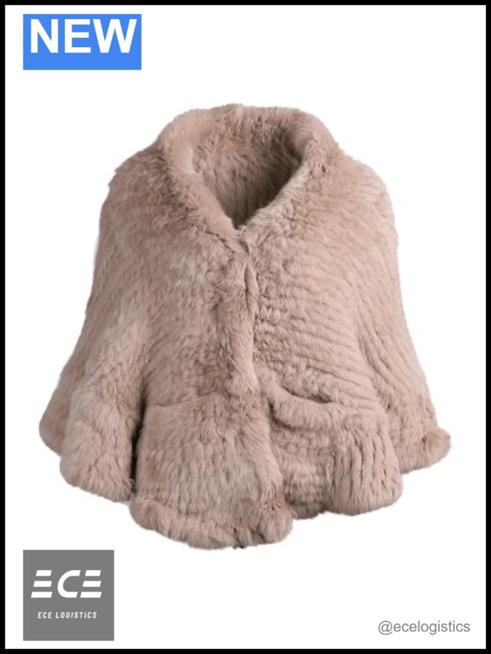 Genuine Rabbit Fur Knitted Shawl Ruffle Design Wedding Wrap Pockets